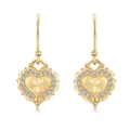 Gold brushed heart earrings with starburst engraving and sparkling crystal accents - 925 Silver / Gold