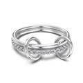 S925 sterling silver triple layer ring with white zircon pave setting and linked circles - US 6 / White Gold