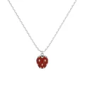 S925 sterling silver strawberry pendant necklace with red and green enamel details - 925 Silver / White Gold Plated
