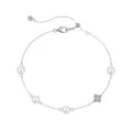 Eleganter S925 Sterlingsilber Kleeblatt Perlenarmband mit Zirkonia und verstellbarer Kette - 925er Silber / Weißgold