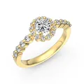 Exquisite gold halo ring featuring a large round white zircon and paved diamond band - US 5 / Gold