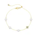 S925 Silber vergoldetes Kleeblatt Perlenarmband mit verstellbarem Karabinerverschluss - 925er Silber / Gold