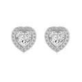 Elegant S925 silver heart halo stud earrings with sparkling white cubic zirconia stones - Heart Halo Stud Earrings (DY1D0409) / White Gold