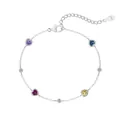 Exquisite S925 sterling silver bracelet with multi-color heart-shaped gemstones and white zircons - Multi-Color Heart Rhinestone Bracelet (DY150632) / White Gold