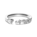 Adjustable S925 sterling silver heart ring with sparkling round zirconia stones on white - Adjustable Open / Heart Shaped Style (DY121515) / White Gold