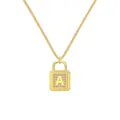 Collier pendentif cadenas doré avec lettre A en zircons scintillants sur chaîne gourmette - Lettre A Cadenas (DY191126) / Argent 925 / Or