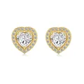 Golden heart stud earrings with sparkling central gemstone and halo zircon setting - Heart Halo Stud Earrings (DY1D0409) / Gold