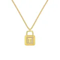 Collier avec pendentif cadenas doré et lettre T sertie de zircons sur motif rayonné - Lettre T Cadenas (DY191145) / Argent 925 / Or