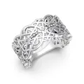 Bague large en argent sterling S925 avec motifs ajourés complexes en dentelle vintage - Taille 7 / Style de Motif Ajouré Large (DY121507) / Or blanc
