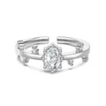 Bague ajustable en argent S925 avec cristal ovale et accents de feuilles élégants - Ouvert Réglable / Style de Pierre Centrale Ovale (DY121487) / Or blanc