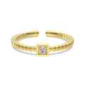 S925 sterling silver gold square ice cube ring with white stone and beaded band - Adjustable Open / Grid Block Style (DY121516) / Gold