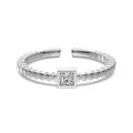 Minimalist S925 sterling silver open ring with square ice cube texture and round zircon - Adjustable Open / Grid Block Style (DY121516) / White Gold
