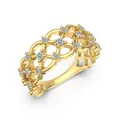 Bague élégante en argent sterling S925 avec dentelle creuse et zircons blancs dorés - Taille 7 / Style de treillis tissé ajouré (DY121509) / Or