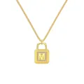 Collier doré avec pendentif cadenas, oxyde de zirconium et lettre M sur chaîne gourmette - Lettre M Cadenas (DY191138) / Argent 925 / Or