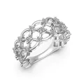 Bague élégante en argent 925 avec motif dentelle ajouré et cristaux de zircon blanc - Taille 7 / Style de treillis tissé ajouré (DY121509) / Or blanc