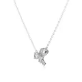 Elegant S925 silver necklace with ribbon bow pendant and round cubic zirconia main stone - Silver (DY191659)