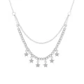 S925 sterling silver double-layer necklace with beaded star pendants and micro-pave zircons - Double Layer Star Pendant Necklace (DY191677) / White Gold