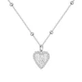 S925 sterling silver heart necklace with woven texture, zircon stone, and beaded chain - Woven Texture Heart Pendant Necklace (DY191678) / White Gold