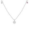 S925 sterling silver necklace featuring star-eyed smiley face and pink zircon charms - Star-Eyed Smiley Face Round Necklace (DY191789) / White Gold