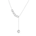 Elegant S925 sterling silver Y-shaped necklace with brushed metal beads on white background - Brushed Bead Y-Shaped Necklace (DY191676) / White Gold
