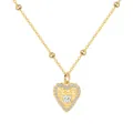 Gold beaded S925 sterling silver heart pendant necklace with woven texture and crystals - Woven Texture Heart Pendant Necklace (DY191678) / Gold