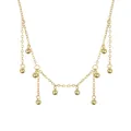 Polished S925 sterling silver golden beaded tassel necklace with layered fringe pendants - Spherical Metal Bead Tassel Necklace (DY191679) / Gold