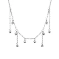 Elegant S925 sterling silver beaded tassel necklace with minimalist hanging spheres - Spherical Metal Bead Tassel Necklace (DY191679) / White Gold