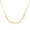 Elegant gold-plated S925 silver necklace with heart-shaped links and hammered texture - Heart and Hammered Oval Link Spliced Necklace (DY191680) / Gold