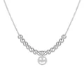 Silver S925 sterling silver beaded necklace featuring a hollow smiley face pendant - Snake Chain Smiley Face Round Necklace (DY191674) / White Gold