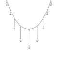 Elegant S925 sterling silver tassel necklace with polished silver beads in silver finish - Nine Bead Staggered Tassel Necklace (DY191681) / White Gold