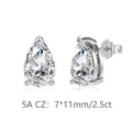 Boucles d'oreilles en argent S925 avec zircons 5A taille poire et fermoirs papillon sécurisés - Water Drop (DY1D0516) / 7*11mm/2.5ct / Or blanc