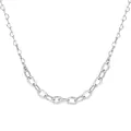S925 sterling silver necklace with textured oval links and tiny heart-shaped charms - Heart and Hammered Oval Link Spliced Necklace (DY191680) / White Gold