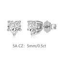 Boucles d'oreilles cœur en argent S925 avec zircons cubiques blancs de 5 mm de large - Cœur (DY1D0512) / 5mm / 0.5ct / Or blanc