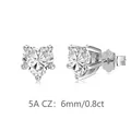 Boucles d'oreilles cœur en argent S925 avec zircons cubiques 5A de 6 mm de qualité - Cœur (DY1D0513) / 6MM/0.8CT / Or blanc