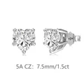 Boucles d'oreilles cœur élégantes en argent S925 avec zircon 5A de 7,5mm, 1,5ct - Cœur (DY1D0515) / Taille Moyen-Grand / Or blanc