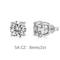 Boucles d'oreilles en argent S925 avec zircone cubique ronde de 8mm et 2 carats - Rond (DY1D0521) / Grande Taille / Or blanc