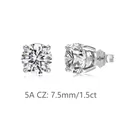 Boucles d'oreilles clous en argent S925 avec un oxyde de zirconium rond 5A de 7,5 mm - Rond (DY1D0520) / Taille Moyen-Grand / Or blanc