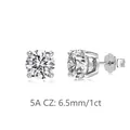 Boucles d'oreilles en argent 925 avec pierres d'oxyde de zirconium 5A rondes de 6,5 mm - Rond (DY1D0519) / 6.5MM/1CT / Or blanc