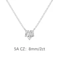 Collier en argent S925 avec pendentif cœur en CZ 5A de 8mm 2ct sur chaîne délicate - Collier Pendentif Cœur (DY191706) / Grande Taille / Or blanc