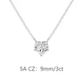 Collier cœur en argent S925 avec un zircon cubique 5A blanc de 9mm 3ct taillé en cœur - Collier Pendentif Cœur (DY191705) / Taille Très Grande / Or blanc