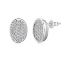 Elegant S925 sterling silver oval stud earrings with full cubic zirconia pavé setting - 925 Silver / Platinum (Stud Earrings)
