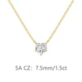 Collier doré en argent S925 avec pendentif cœur en CZ de 1,5ct et serti à trois griffes - Collier Pendentif Cœur (DY191707) / Taille Moyen-Grand / Or