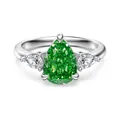 Elegant S925 silver ring with a pear-cut green gemstone and two white side stones - Size 6 / Pear Shape Green Stone Style (DY121602) / Silver