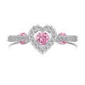 Elegant S925 silver ring featuring a pink heart-shaped stone and halo zircon setting - Pink Zircon Heart Style (DY121128) / Size 5 / Pink/Silver White