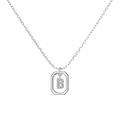 Silver S925 necklace featuring an octagonal pendant with pavé cubic zirconia letter B - Platinum Initial Letter B Style (DY191330-B) / 925 Silver