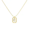 Gold plated S925 necklace with a square frame pendant and sparkling zircon letter C - Gold Initial Letter C Style (DY191331-C) / 925 Silver