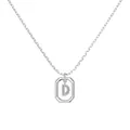 Polished silver S925 necklace with octagonal pendant featuring a micro-pave letter D charm - Platinum Initial Letter D Style (DY191332-D) / 925 Silver