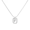 S925 silver necklace featuring an octagonal pendant with a sparkling pavé letter F - Platinum Initial Letter F Style (DY191334-F) / 925 Silver