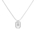Elegant silver S925 necklace with octagonal frame and paved zircon letter A pendant - Platinum Initial Letter H Style (DY191336-H) / 925 Silver