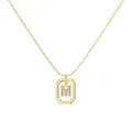 Gold plated square frame necklace with crystal pavé letter M on white background - Gold Initial Letter M Style (DY191341-M) / 925 Silver